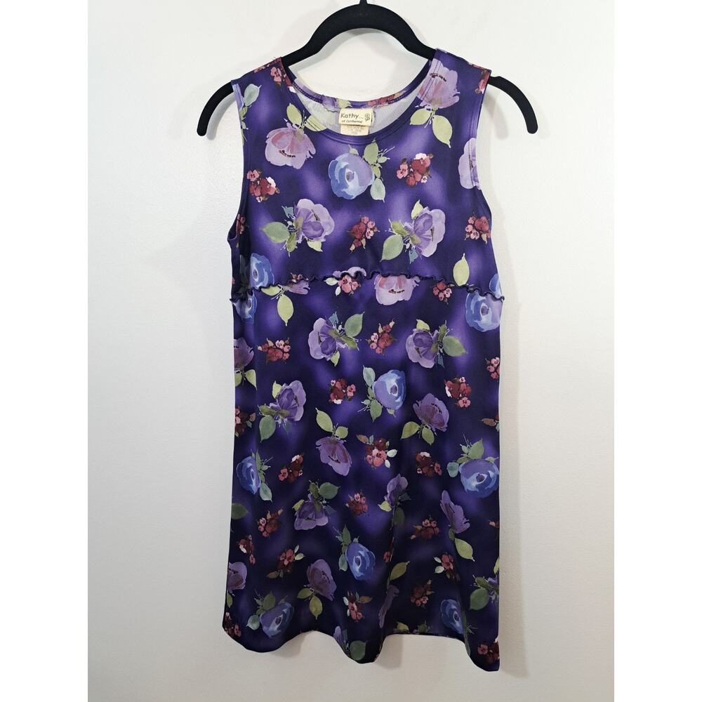 Kathy Of California Dress Girls Purple XL 14/16 Floral Short Vintage
